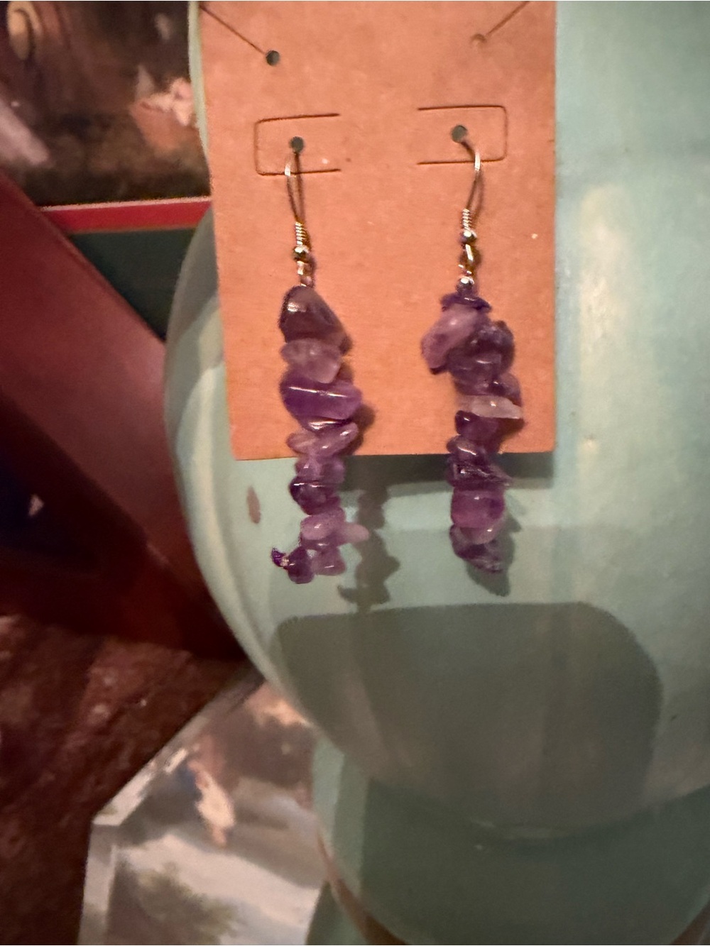 Amethyst Chip Dangle Earrings — Purple Gem Drop Earrings